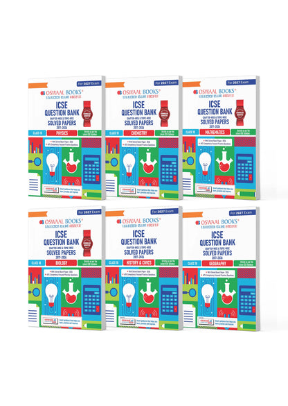 ICSE Class 10 Question Banks Physics, Chemistry, Mathematics, Biology, History & Civics, Geography (Chapter-wise & Topic-wise) | Class 10 | Set of 6 Books | For 2027 Exam | With Oswaal AI