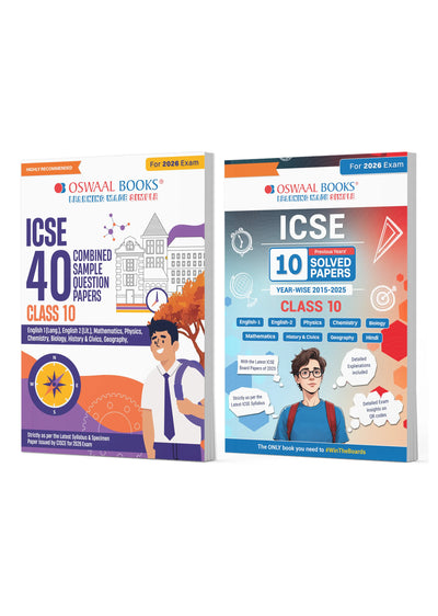 ICSE Class 10, 40 Combined Sample Question Papers + 10 Previous Years' Solved Papers Physics, Chemistry, Maths, Biology, English Paper-1, English Paper-2, History& Civics, Geography (Set of 2 Books) for 2026 Board Exams
