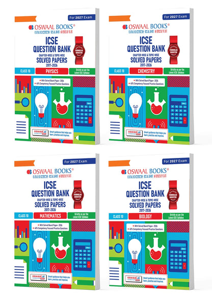 Oswaal ICSE Question Bank Class 10 Physics, Chemistry, Maths& Biology (Set of 4 Books) For 2027 Board Exam | Chapter-wise& Topic-wise | with Competency-focused Questions | Latest Syllabus& Exam Pattern