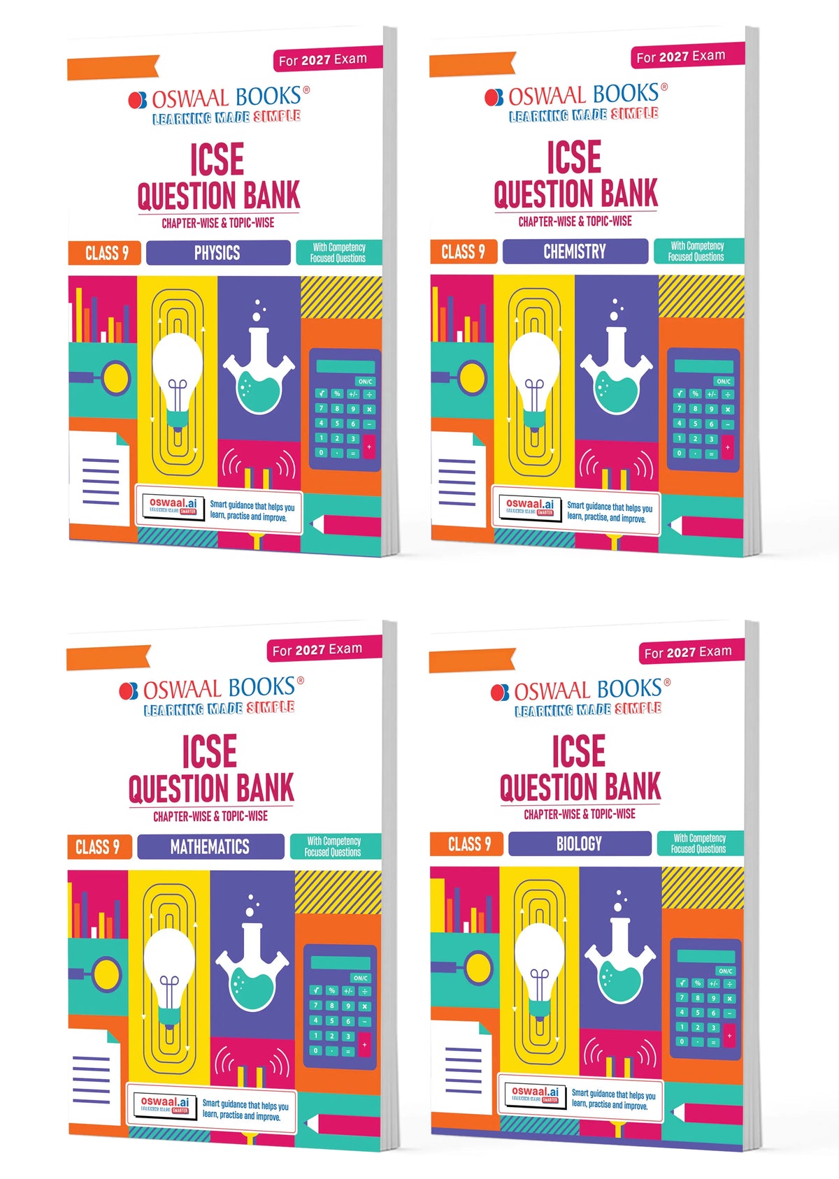 ICSE Question Bank Physics, Chemistry, Maths, Biology (Set of 4 Books) Class 9 For 2027 Exam | Chapter-wise & Topic-wise Revision Notes | Aligned with latest Syllabus & Exam Pattern