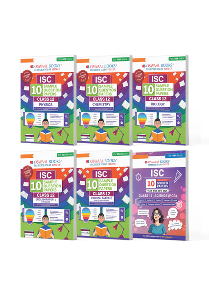ISC  Class 12, 10 Sample Question Papers + 10 Previous Years' Solved Papers PCB- Physics, Chemistry, Biology, English-1, English-2 (Set of 6 Books) for 2026 Board Exams