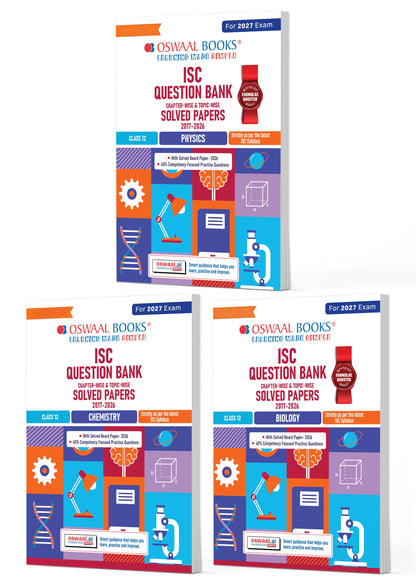 Oswaal ISC Class 12 Question Banks Physics, Chemistry, Biology (Chapter-wise & Topic-wise) | Class 12 | Set of 3 Books | For 2027 Exam | With Oswaal AI