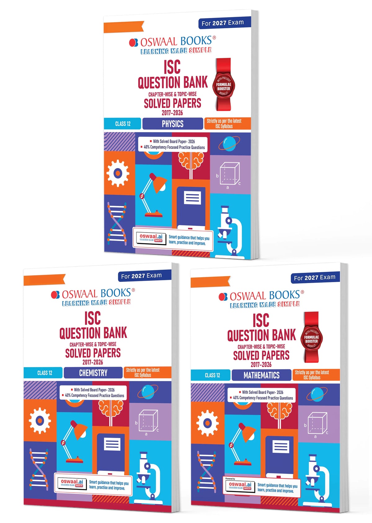 Oswaal ISC Class 12 Question Banks Physics, Chemistry, Mathematics, (Chapter-wise & Topic-wise) | Class 12 | Set of 3 Books | For 2027 Exam | With Oswaal AI