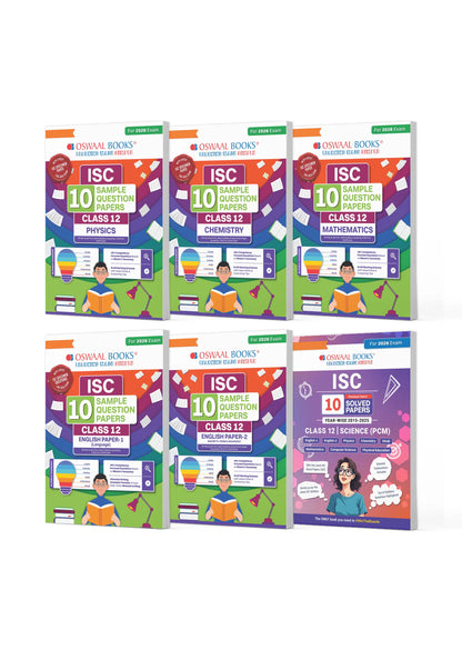 ISC Class 12, 10 Sample Question Papers + 10 Previous Years' Solved Papers PCM- Physics, Chemistry, Maths, English-1, English-2 (Set of 6 Books) for 2026 Board Exams