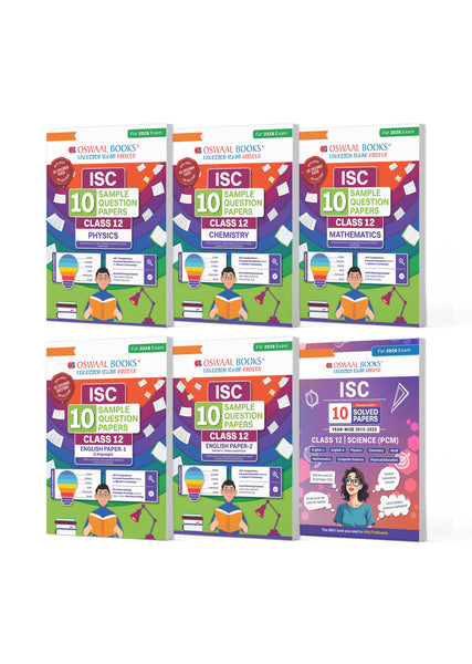 ISC Class 12, 10 Sample Question Papers + 10 Previous Years' Solved Papers PCM- Physics, Chemistry, Maths, English-1, English-2  (Set of 6 Books) for 2026 Board Exams