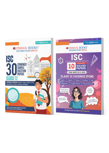 ISC Class 12, 30 Combined Sample Question Papers + 10 Previous Years' Solved Papers PCM- Physics, Chemistry, Maths, English-1, English-2  (Set of 2 Books) for 2026 Board Exams