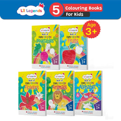 Lil Legends Book of Copy Colouring for Kids | Set of 5 Activity Books | Vegetables, Fruits, Flowers, Animals & Alphabets | Age 3+ Years | Early Learning Colouring Fun