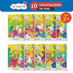Lil Legends Books of Copy Colouring for Kids | Set of 10 Books | Vegetables, Transport, Shapes, Numbers, Fruits, Flowers, Clothes, Birds, Animals & Alphabets | Age 3+