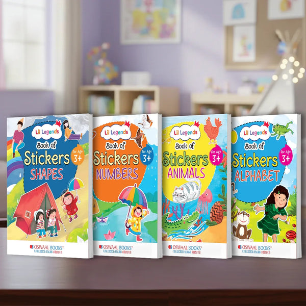 Lil Legends Books of Stickers for Kids | Set of 4 Sticker Activity Books | Shapes, Numbers, Animals & Alphabets | Ages 3+ Years | Early Learning Fun