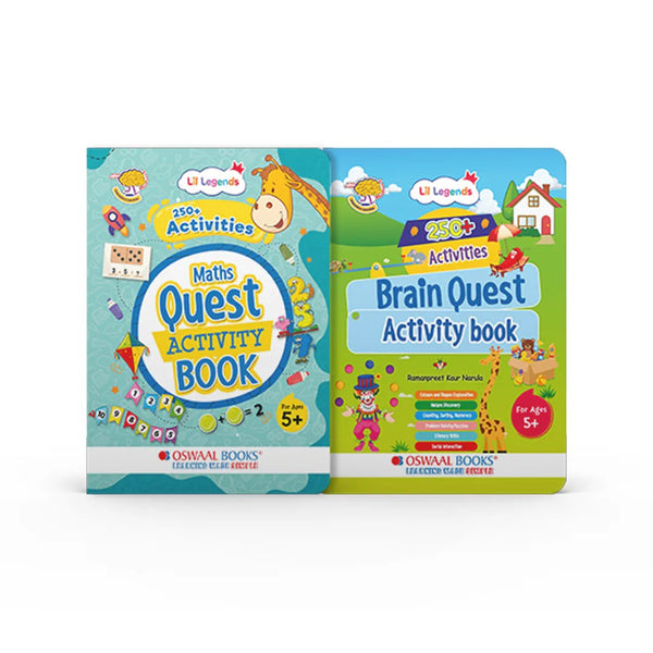 Lil Legends Brain & Maths Quest Books for Kids | Set of 2 | 250+ Activities | Tracing, Patterns, Colours, Shapes, Logic & Problem Solving | Ages 5+ Years