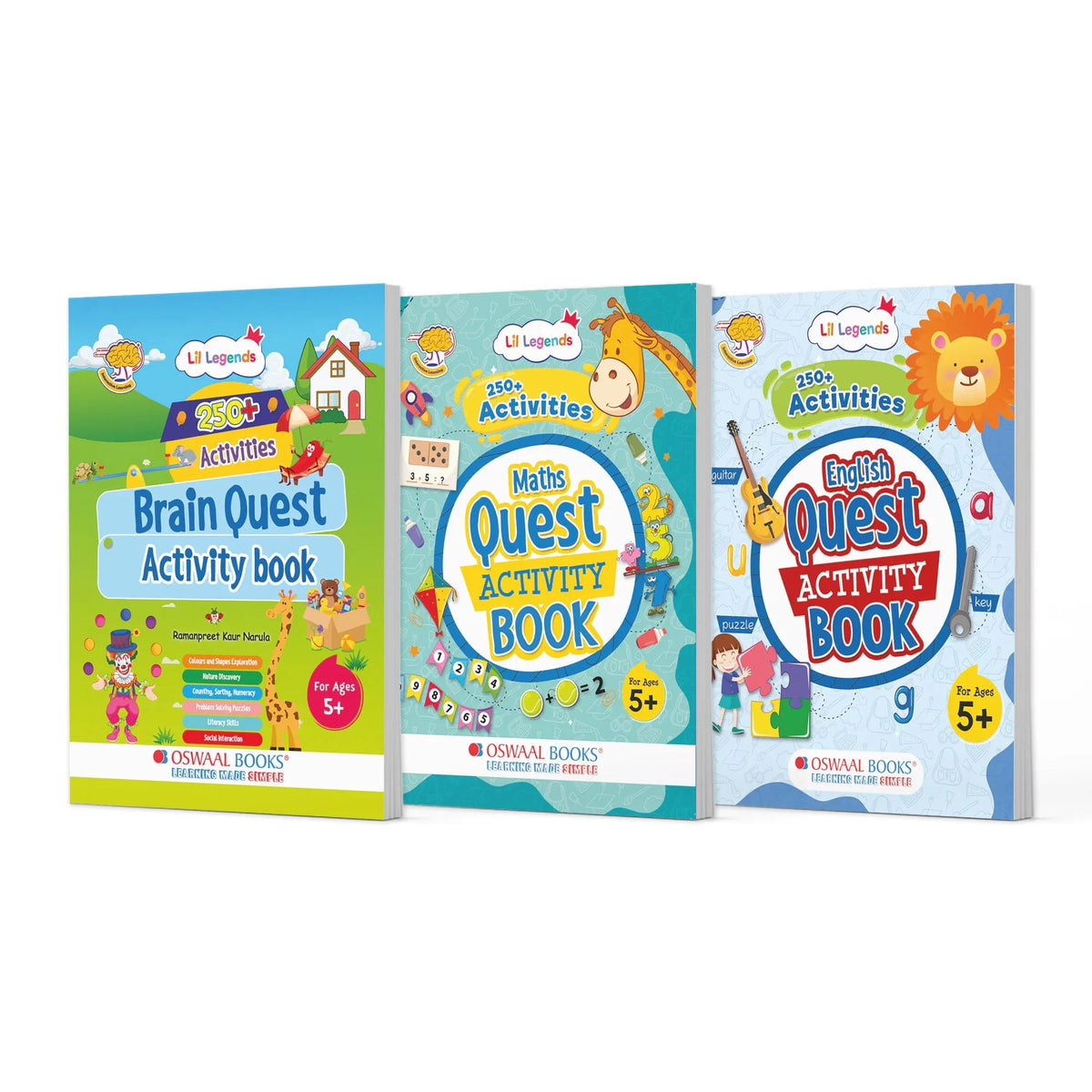 Oswaal Lil Legends Brain, Maths & English Activity Book Set for Kids | Set of 3 Books | 250+ Activities in Each Book | 750+ Fun Exercises | Tracing, Logical Thinking & Language Skills | Age 5+ Years