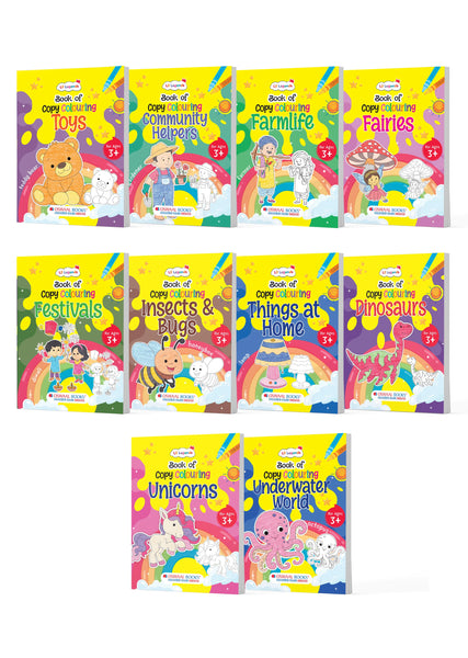 Lil Legends Colour the World Copy Colouring Books for Kids | Pack of 10 Books | Dinosaurs, Unicorns, Festivals, Community Helpers & More | Fine Motor Skills | Ages 3+Years