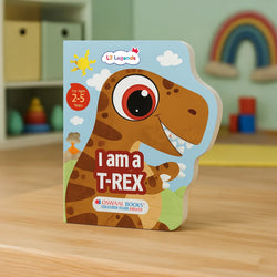 Lil Legends Dino Shaped Board Book for Kids | I am a T-Rex | Illustrated Dinosaur Story Book | Early Learning Picture Book | Age 2+ Years | Board Book | Durable