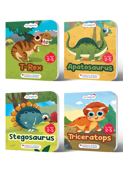 Oswaal Lil Legends Dinosaur Padded Board Book Set of 4 for Kids Age 2+ Years - T-Rex, Triceratops, Stegosaurus and Apatosaurus | Illustrated Read-Aloud Bedtime Stories