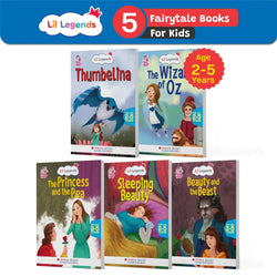 Lil Legends Fairy Tales for Kids | Set of 5 Books | Thumbelina, Wizard of Oz, Princess & the Pea, Sleeping Beauty & Beauty & the Beast | Bed Time Story | Age 2–5