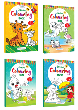 Lil Legends Jumbo Colouring Books for Kids Age 3-7 Years | Set of 4 Books, 200+ Bold Outline Illustrations | Animals, Nature, Vehicles & Scenes | Creativity & Fine Motor Skills Activity Book