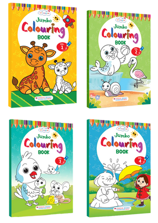 Lil Legends Jumbo Colouring Books for Kids Age 3-7 Years | Set of 4 Books, 200+ Bold Outline Illustrations | Animals, Nature, Vehicles & Scenes | Creativity & Fine Motor Skills Activity Book