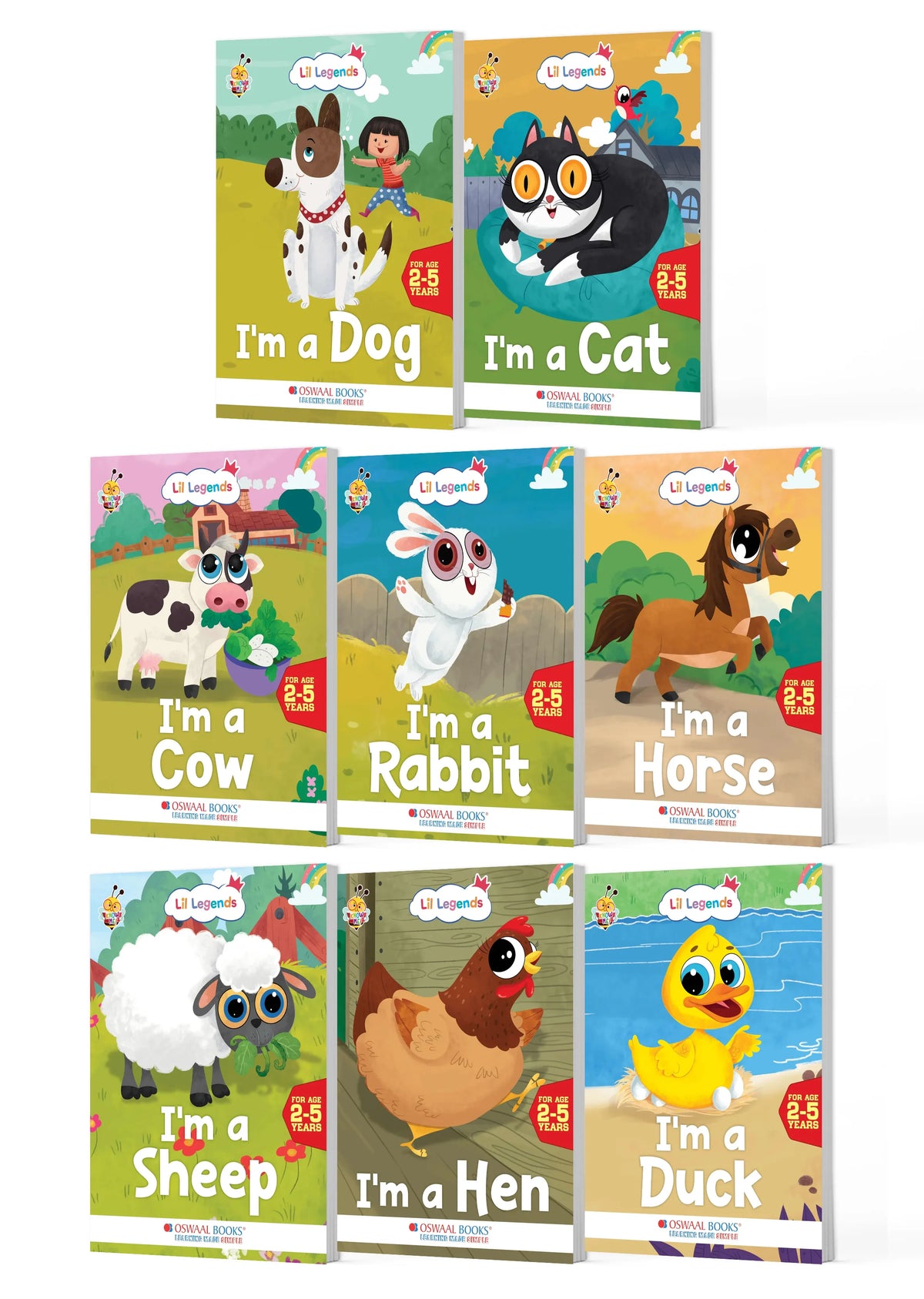 Lil Legends Know Me Series Farm and Pet Animals Set of 8 Books for Kids Age 2+ Years - Dog, Cat, Cow, Rabbit, Horse, Sheep, Hen and Duck | Vocabulary and Animal Sounds Picture Books