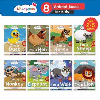 Lil Legends Know Me Series for Kids | Set of 8 Books | Farm & Wild Animals | Duck, Hen, Horse, Sheep, Elephant, Lion, Monkey & Wolf | Age 2+ Years | Early Reading Fun | Paperback