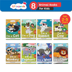 Lil Legends Know Me Series for Kids | Set of 8 Books | Pet & Wild Animals | Cat, Cow, Dog, Rabbit, Elephant, Lion, Monkey & Wolf | Age 2+ Years | Early Learning | Paperback