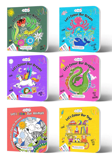 Lil Legends Let's Colour Colouring Books for Kids | Pack of 6 Books | Animals, Toys, Dreams, Dragons, Nature & Ocean Themes | Fine Motor Skills | Ages 3+ Years | Travel-Friendly