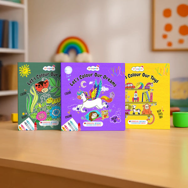 Lil Legends Let's Colour Little Wonders for Kids | Pack of 3 Colouring Books | Toys, Dreams & Nature Themes | Creativity & Motor Skills | Ages 3+Years | Travel-Friendly Set