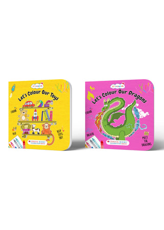 Lil Legends Let's Colour Toys & Dragons - Colouring Book Combo Set of 2 for Kids Age 3+ Years | Fun Activity Books | Early Learning & Creativity Books for Toddlers | Travel-Friendly