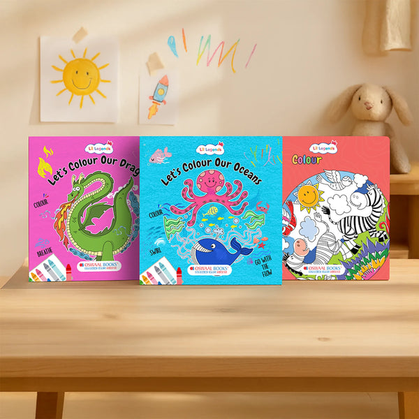 Lil Legends Let's Colour Wild & Wonderful Worlds for Kids | Pack of 3 Colouring Books | Animals, Ocean & Dragons Themes | Fine Motor Skills | Ages3+ Years | Travel-Friendly Set