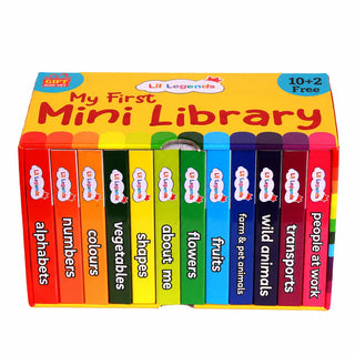 Lil Legends My First Mini Library Vol 1 - Box Set of 12 Early Learning Board Books for Kids Age 2-4 Years | Alphabet, Numbers, Colours, Shapes, Animals, Fruits, Vegetables, Birds, Transport & More