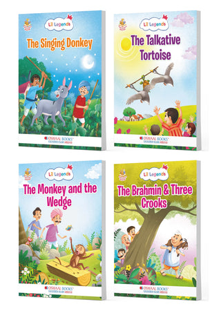 Lil Legends Panchatantra Life Lessons Set of 4 Story Books for Kids Age 2+ Years - Singing Donkey, Talkative Tortoise, Monkey & Brahmin | Illustrated Stories for Moral Values