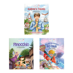 Lil Legends Re-Imagined Classics - Illustrated Classic Stories Set of 3 - Pinocchio, Gulliver's Travels & Around the World in 80 Days | Timeless Tales Retold for Young Readers | Age 7+ Years