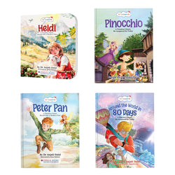 Lil Legends Re-Imagined Classics - Illustrated Classic Story Books Set of 4 - Heidi, Pinocchio, Peter Pan & Around the World in 80 Days | Timeless Tales Retold for Young Readers | Age 7+ Years