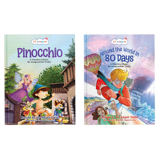 Lil Legends Re-Imagined Classics for Kids | Pinocchio & Around the World in 80 Days | Set of 2 Books | Illustrated Classic Story Books | Imagination & Reading | Age 7+ Years