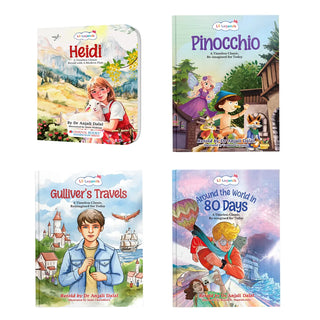 Lil Legends Re-Imagined Classics Set of 4 Illustrated Story Books for Kids - Heidi, Pinocchio, Gulliver's Travels & Around the World in 80 Days | Timeless Tales for Young Readers