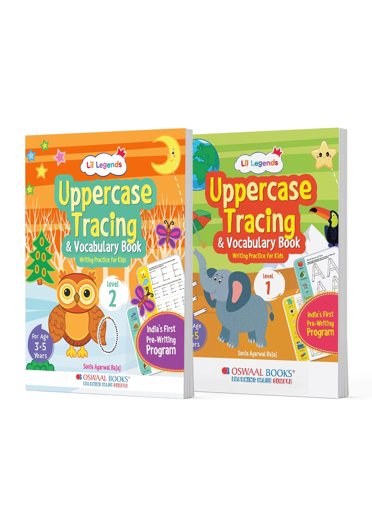 Lil Legends Uppercase Letter Tracing & Vocabulary Activity Books Set of 2 for Kids Age 3-5 Years - Level 1& 2 Early Writing Practice, ABC Learning Workbooks for Preschoolers