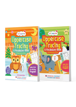 Lil Legends Uppercase Letter Tracing & Vocabulary Activity Books Set of 2 for Kids Age 3-5 Years - Level 1& 2 Early Writing Practice, ABC Learning Workbooks for Preschoolers