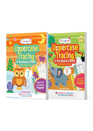 Lil Legends Uppercase Letter Tracing & Vocabulary Activity Books Set of 2 for Kids Age 3-5 Years - Level 1& 2 Early Writing Practice, ABC Learning Workbooks for Preschoolers