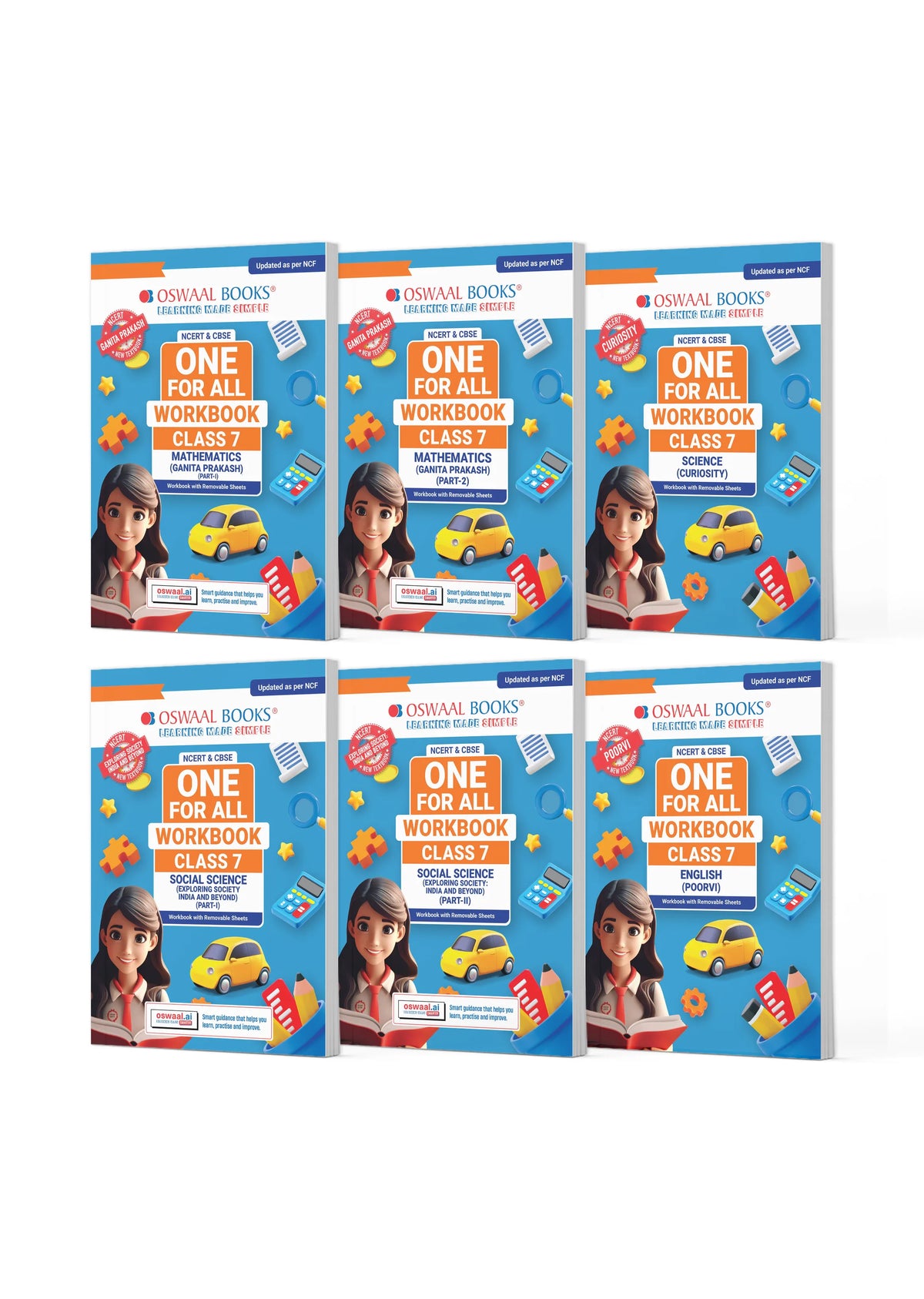 Oswaal NCERT & CBSE One For All Workbook For Class 7 | Mathematics Part-1 & Part-2 | Science | Social Science Part-1 & Part-2 | English | Updated As Per NCF | MCQ's | VSA | SA | LA | Set of 6 Books | For Latest Exam