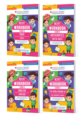 NCERT & CBSE Workbooks Class 3 (Set Of 4 Books ) Hindi Veena, Mathematics Mela, English Santoor & Our Wondrous World (World Around Us) (For Latest Exam)