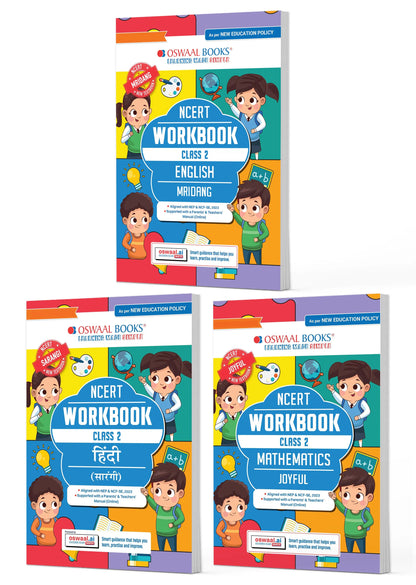 Oswaal NCERT Workbook Class 2 Hindi Saarangi, English Mridang and Mathematics Joyful (Set of 3 Books) (For Latest Exam)