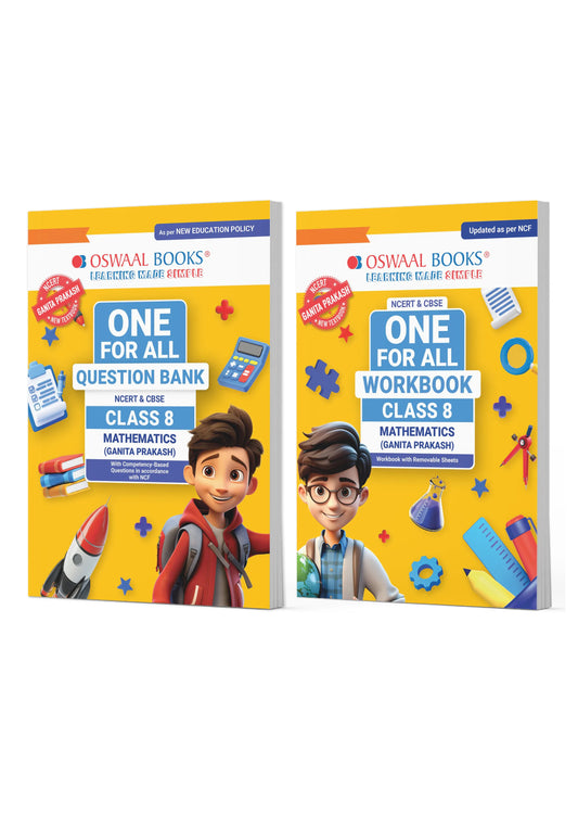 One For All Question Bank + One For All Workbook (NCERT & CBSE) Class 8 Mathematics (Set of 2 Books) | Updated As Per NCF For Latest Exam
