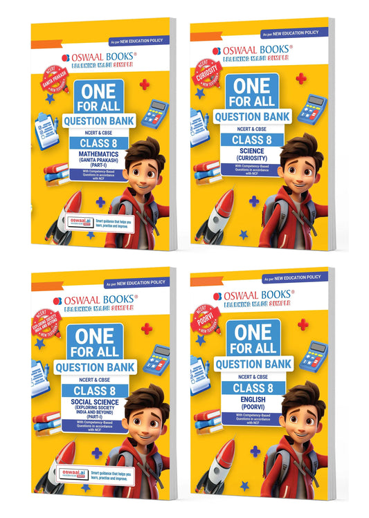One For All Question Banks NCERT & CBSE Class 8 (Set of 4 Books) Mathematics, Science, Social Science, And English (For Latest Exam)