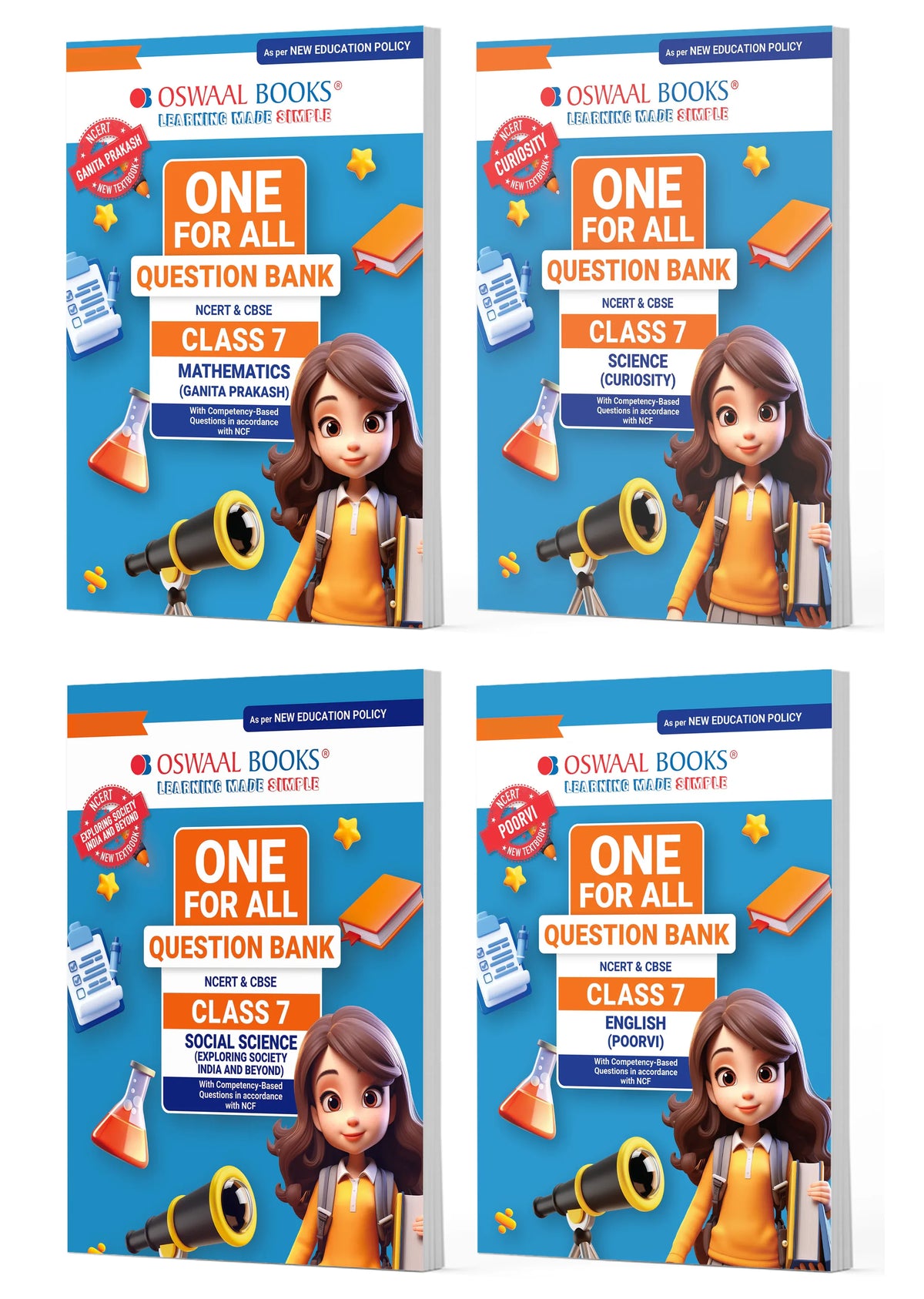 One For All Question Banks NCERT & CBSE Class 7 (Set of 4 Books) Mathematics, Science, Social Science, And English (For Latest Exam)