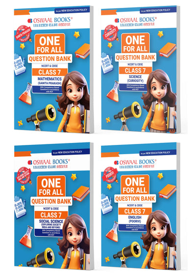 One For All Question Banks NCERT & CBSE Class 7 (Set of 4 Books) Mathematics, Science, Social Science, And English (For Latest Exam)