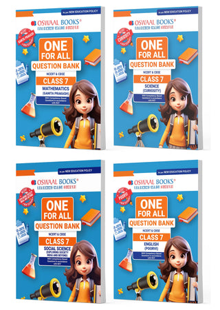 Oswaal One For All Question Banks NCERT & CBSE Class 7 (Set of 4 Books) Mathematics, Science, Social Science, And English (For Latest Exam)