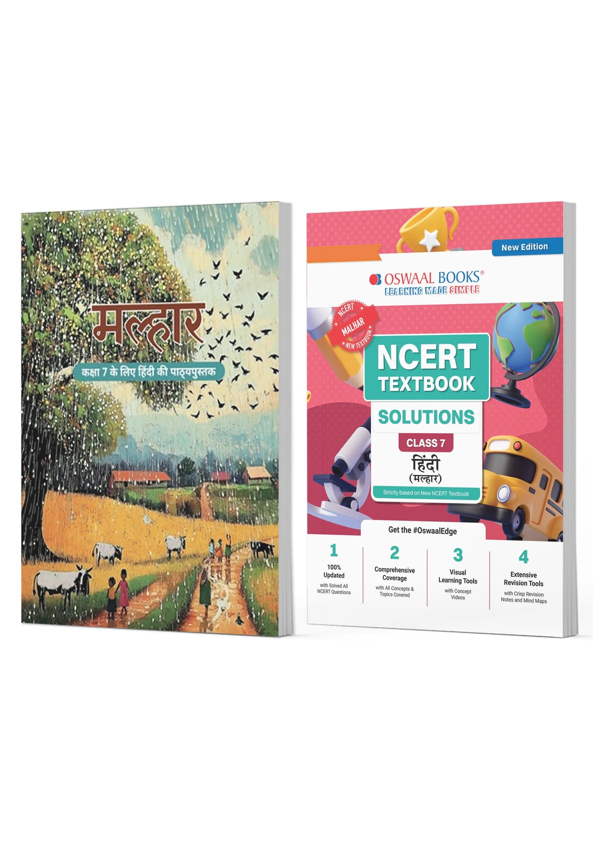 Oswaal NCERT Hindi (Malhar) Textbook Solutions for Class 7 | Set of 2 Books | Covered Concept, Mind Maps, Mock Papers (Latest NCERT Pattern)