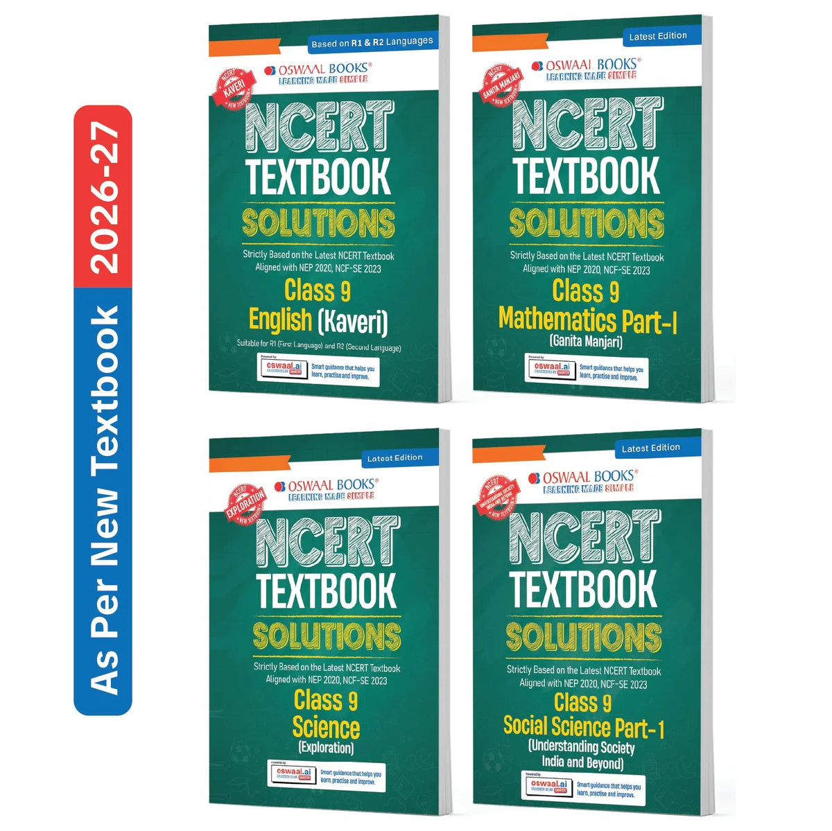 CBSE NCERT Class 9 Textbook Solutions English (Kaveri), Mathematics Part-1 (Ganita Manjari), Science (Exploration) & Social Science (Latest NCERT) Set of 4 Books | Revision Notes, Solved Intext