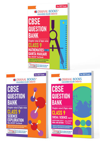 Oswaal CBSE Mathematics Part-1 (Ganita Manjari), Science (Exploration) & Social Science Question Bank Chapter-wise & Topic-wise Class 9 (Set of 3 Books) | Based on NCERT | Includes Self-Assessment