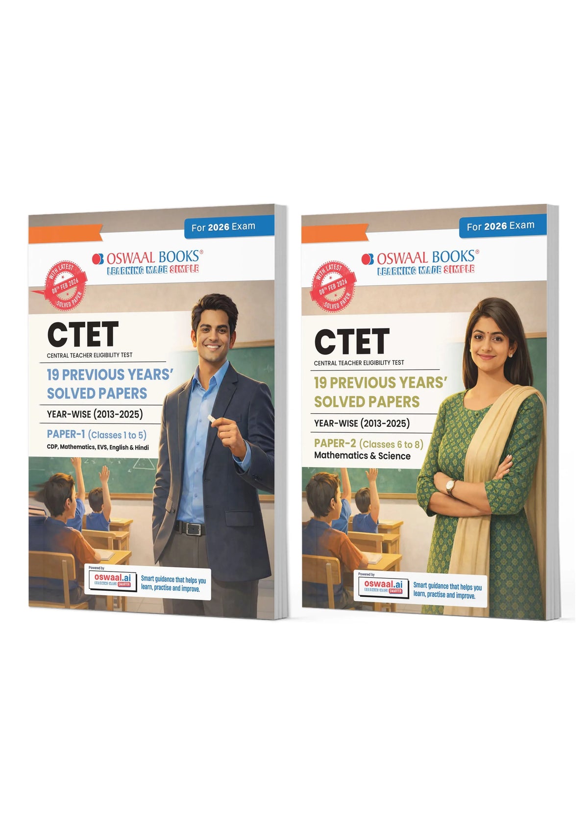 Oswaal CTET 19 Previous Years Solved Papers 2013-2025 | Paper 1 (Classes 1-5) & Paper 2 (Classes 6-8) | English Medium | CPD, Maths, Science, EVS, English & Hindi | Includes Feb 2026 Solved Paper