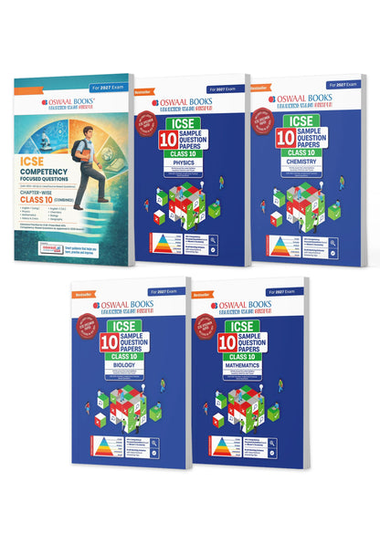 Oswaal ICSE Class 10, Competency Focused Questions + 10 Sample Question Papers Physics, Chemistry, Maths, Biology (Set of 5 Books) for 2027 Board Exams